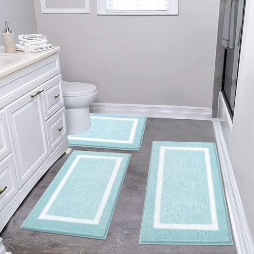 Pauwer Bathroom Rug Mat Set 3 Piece  Microfiber Shaggy Bath Set  Non Slip Ultra Soft Carpet Mats  Absorbent with U Shaped Toilet for Bathroom  Tub  Shower  Dark Grey