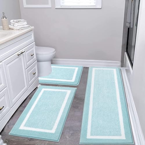 Pauwer Bathroom Rug Mat Set 3 Piece  Microfiber Shaggy Bath Set  Non Slip Ultra Soft Carpet Mats  Absorbent with U Shaped Toilet for Bathroom  Tub  Shower  Dark Grey