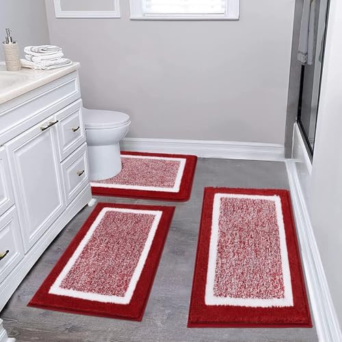 Pauwer Bathroom Rug Mat Set 3 Piece  Microfiber Shaggy Bath Set  Non Slip Ultra Soft Carpet Mats  Absorbent with U Shaped Toilet for Bathroom  Tub  Shower  Dark Grey