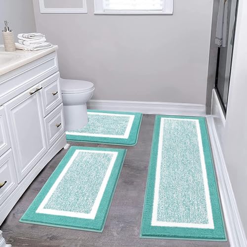 Pauwer Bathroom Rug Mat Set 3 Piece  Microfiber Shaggy Bath Set  Non Slip Ultra Soft Carpet Mats  Absorbent with U Shaped Toilet for Bathroom  Tub  Shower  Dark Grey