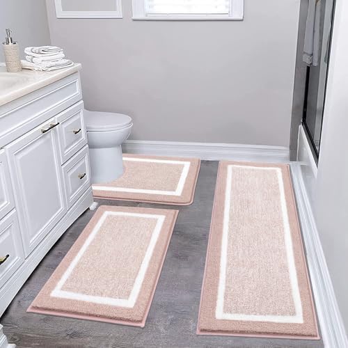 Pauwer Bathroom Rug Mat Set 3 Piece  Microfiber Shaggy Bath Set  Non Slip Ultra Soft Carpet Mats  Absorbent with U Shaped Toilet for Bathroom  Tub  Shower  Dark Grey