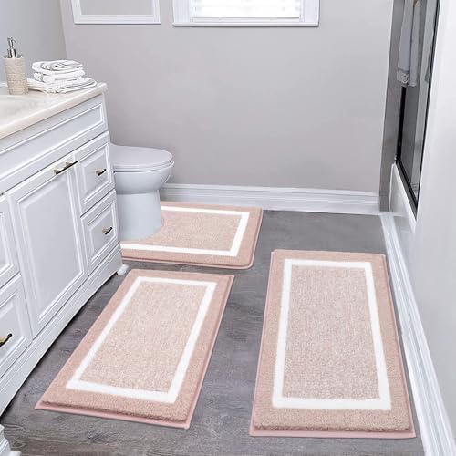 Pauwer Bathroom Rug Mat Set 3 Piece  Microfiber Shaggy Bath Set  Non Slip Ultra Soft Carpet Mats  Absorbent with U Shaped Toilet for Bathroom  Tub  Shower  Dark Grey