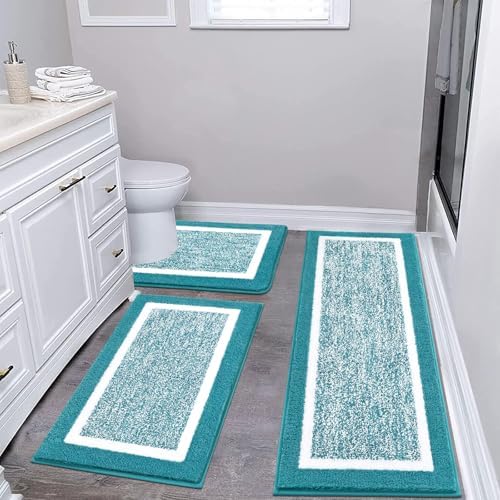 Pauwer Bathroom Rug Mat Set 3 Piece  Microfiber Shaggy Bath Set  Non Slip Ultra Soft Carpet Mats  Absorbent with U Shaped Toilet for Bathroom  Tub  Shower  Dark Grey