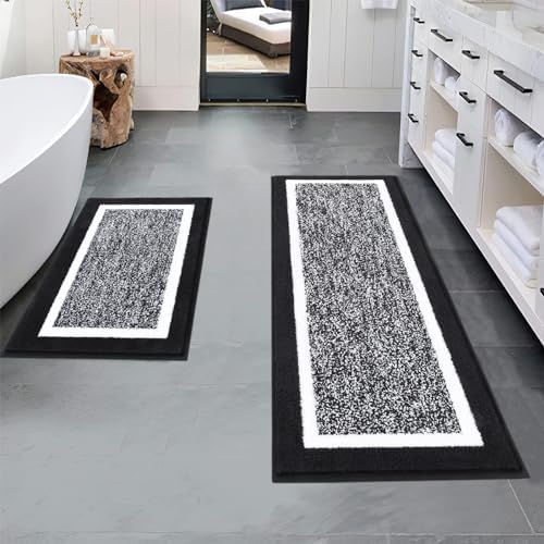 Pauwer Bathroom Rug Mat Set 3 Piece  Microfiber Shaggy Bath Set  Non Slip Ultra Soft Carpet Mats  Absorbent with U Shaped Toilet for Bathroom  Tub  Shower  Dark Grey