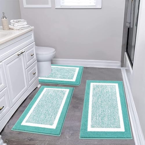 Pauwer Bathroom Rug Mat Set 3 Piece  Microfiber Shaggy Bath Set  Non Slip Ultra Soft Carpet Mats  Absorbent with U Shaped Toilet for Bathroom  Tub  Shower  Dark Grey