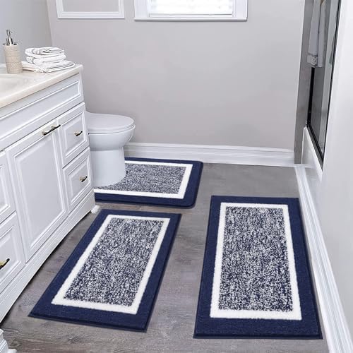 Pauwer Bathroom Rug Mat Set 3 Piece  Microfiber Shaggy Bath Set  Non Slip Ultra Soft Carpet Mats  Absorbent with U Shaped Toilet for Bathroom  Tub  Shower  Dark Grey