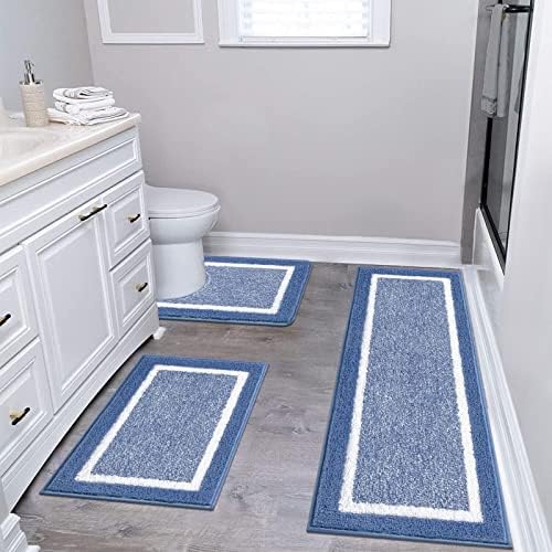 Pauwer Bathroom Rug Mat Set 3 Piece  Microfiber Shaggy Bath Set  Non Slip Ultra Soft Carpet Mats  Absorbent with U Shaped Toilet for Bathroom  Tub  Shower  Dark Grey