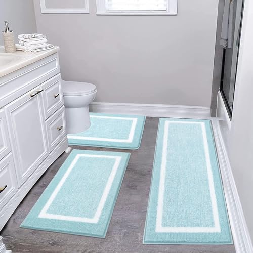 Pauwer Bathroom Rug Mat Set 3 Piece  Microfiber Shaggy Bath Set  Non Slip Ultra Soft Carpet Mats  Absorbent with U Shaped Toilet for Bathroom  Tub  Shower  Dark Grey