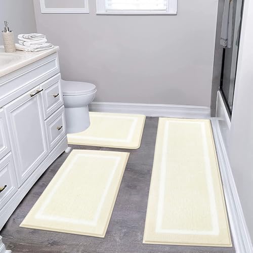 Pauwer Bathroom Rug Mat Set 3 Piece  Microfiber Shaggy Bath Set  Non Slip Ultra Soft Carpet Mats  Absorbent with U Shaped Toilet for Bathroom  Tub  Shower  Dark Grey