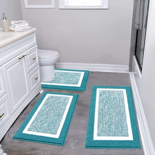Pauwer Bathroom Rug Mat Set 3 Piece  Microfiber Shaggy Bath Set  Non Slip Ultra Soft Carpet Mats  Absorbent with U Shaped Toilet for Bathroom  Tub  Shower  Dark Grey