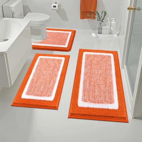 Pauwer Bathroom Rug Mat Set 3 Piece  Microfiber Shaggy Bath Set  Non Slip Ultra Soft Carpet Mats  Absorbent with U Shaped Toilet for Bathroom  Tub  Shower  Dark Grey