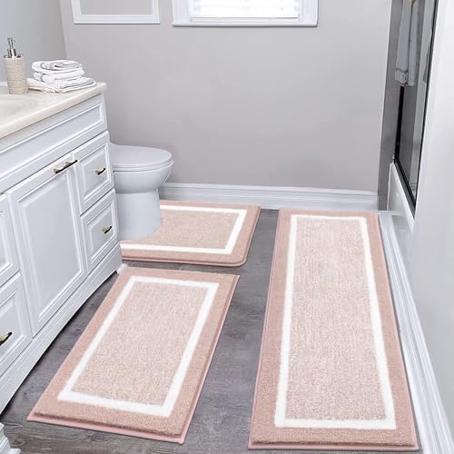 Pauwer Bathroom Rug Mat Set 3 Piece  Microfiber Shaggy Bath Set  Non Slip Ultra Soft Carpet Mats  Absorbent with U Shaped Toilet for Bathroom  Tub  Shower  Dark Grey