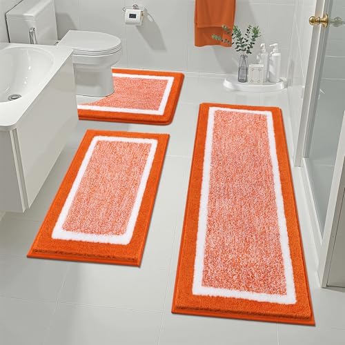 Pauwer Bathroom Rug Mat Set 3 Piece  Microfiber Shaggy Bath Set  Non Slip Ultra Soft Carpet Mats  Absorbent with U Shaped Toilet for Bathroom  Tub  Shower  Dark Grey