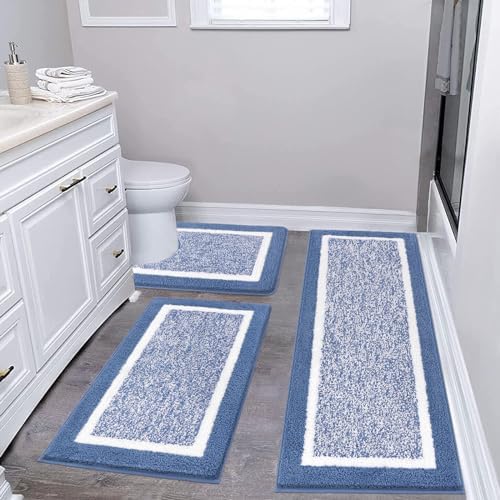 Pauwer Bathroom Rug Mat Set 3 Piece  Microfiber Shaggy Bath Set  Non Slip Ultra Soft Carpet Mats  Absorbent with U Shaped Toilet for Bathroom  Tub  Shower  Dark Grey