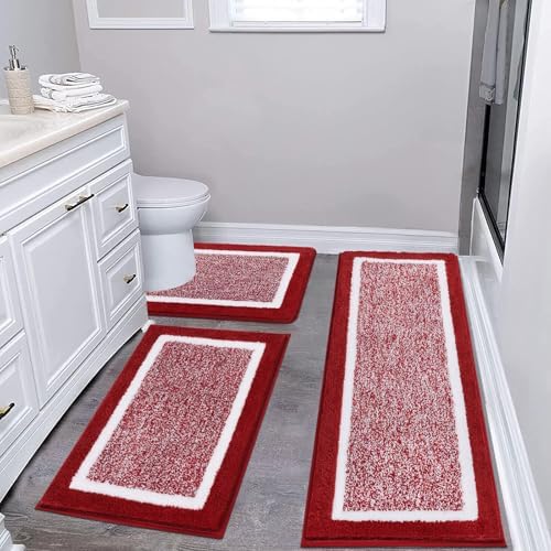 Pauwer Bathroom Rug Mat Set 3 Piece  Microfiber Shaggy Bath Set  Non Slip Ultra Soft Carpet Mats  Absorbent with U Shaped Toilet for Bathroom  Tub  Shower  Dark Grey