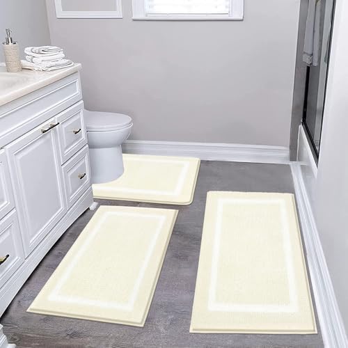 Pauwer Bathroom Rug Mat Set 3 Piece  Microfiber Shaggy Bath Set  Non Slip Ultra Soft Carpet Mats  Absorbent with U Shaped Toilet for Bathroom  Tub  Shower  Dark Grey