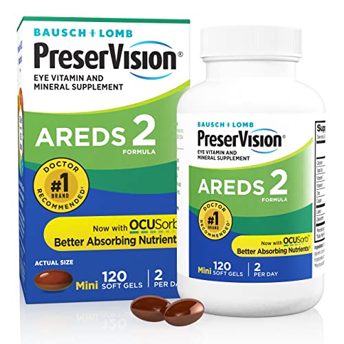 PreserVision AREDS 2 Eye Vitamins  #1 Eye Doctor Recommended Brand  Lutein and Zeaxanthin Supplement with Vitamin C  Vitamin E  Zinc  and Copper  120 Softgels  Minigels 