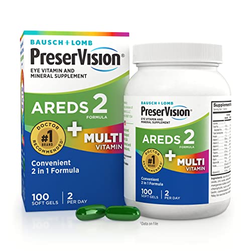 PreserVision AREDS 2   Multivitamin  2 in 1 Eye Vitamin  Contains Vitamin C  D  E & Zinc  100 Softgels