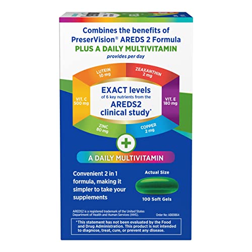 PreserVision AREDS 2   Multivitamin  2 in 1 Eye Vitamin  Contains Vitamin C  D  E & Zinc  100 Softgels