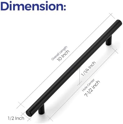 Ravinte 10 Inch Cabinet Handles Matte Black Drawer Pulls Stainless Steel Kitchen Cabinet Hardware Cabinet Pulls 10 Length 7 1/2 Hole Center 20 Pack