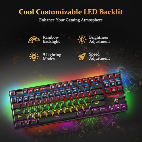 Redragon K552 Mechanical Gaming Keyboard  87 Key Compact  LED Gaming Keyboard with Red Switches  Anti Ghosting  Metal Frame for PC Gaming & Typing  Beginner Friendly  Black 