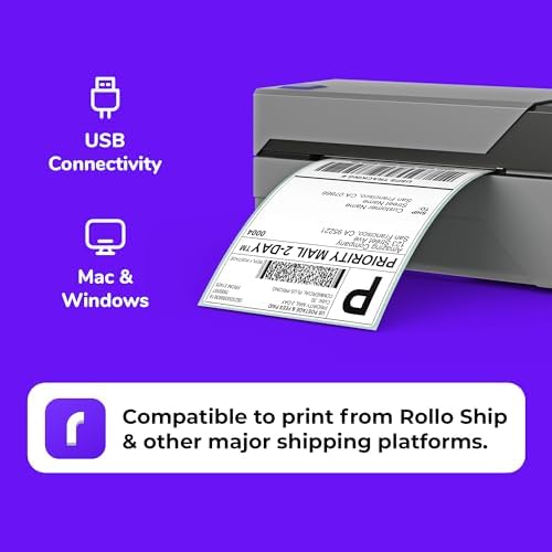 Rollo USB Shipping Label Printer   Commercial Grade 4x6 Thermal Label Printer for Shipping Packages   High Speed Custom Sticker Label Maker for Small Business   Supports Windows & Mac