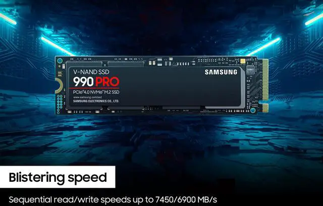 SAMSUNG 990 PRO 2TB SSD  PCIe Gen4 M 2 2280  Seq  Read Speeds Up to 7 450MB/s for High End Computing  Gaming  and Heavy Duty Workstations  MZ V9P2T0B/AM  Non Heatsink