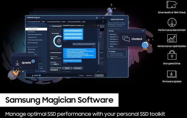 SAMSUNG 990 PRO 2TB SSD  PCIe Gen4 M 2 2280  Seq  Read Speeds Up to 7 450MB/s for High End Computing  Gaming  and Heavy Duty Workstations  MZ V9P2T0B/AM  Non Heatsink