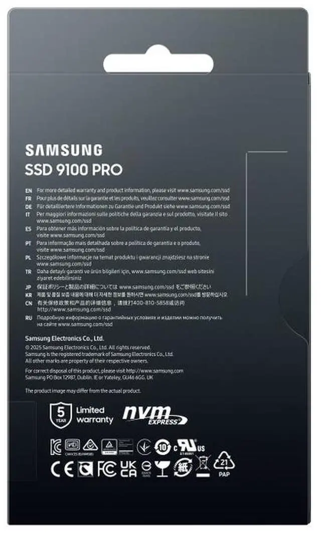 SAMSUNG SSD 9100 PRO 2TB  PCIe 5 0x4 M 2 2280  Seq  Read Speeds Up to 14 800MB/s  Best for AI Computing  Gaming  and Heavy Duty Workstations  MZ  VAP2T0B/AM 