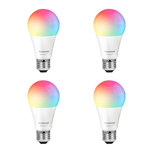 SYLVANIA Wifi LED Smart Light Bulb  60W Equivalent Full Color and Tunable White A19  Dimmable  Compatible with Alexa and Google Home Only   4 Pack  75674 