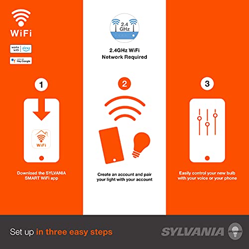 SYLVANIA Wifi LED Smart Light Bulb  60W Equivalent Full Color and Tunable White A19  Dimmable  Compatible with Alexa and Google Home Only   4 Pack  75674 