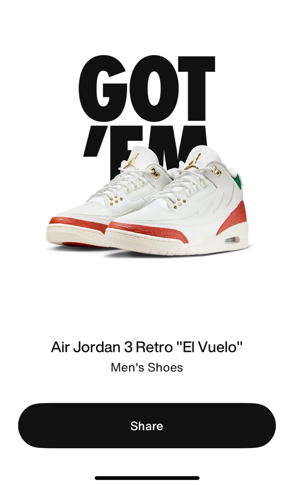 Size 13 Air Jordan 3 Retro El Vuelo SHIPS ASAP     BRAND NEW
