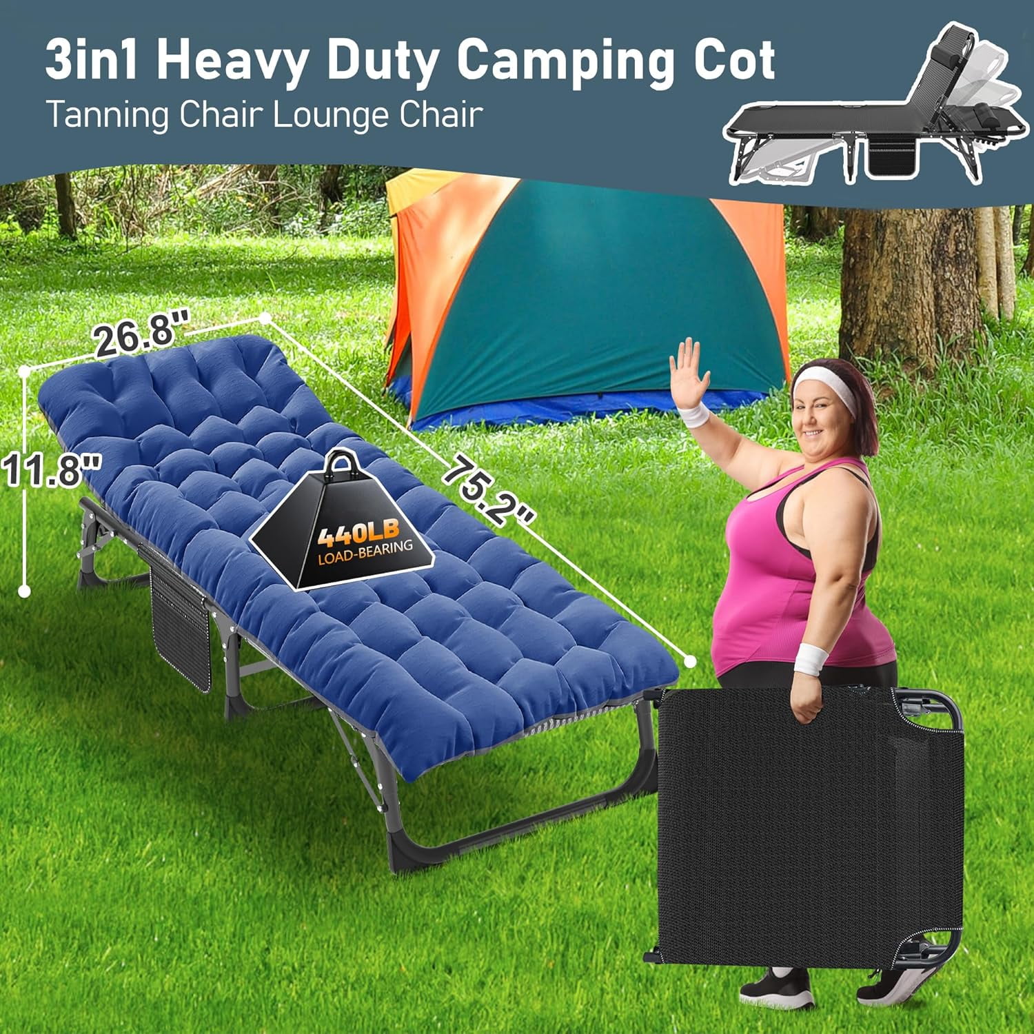 Slsy Folding Lounge Chair  5 Position Adjustable Outdoor Reclining Chair  Folding Sleeping Bed Cot  Folding Chaise Lounge Chair for Pool Beach Patio Sunbathing
