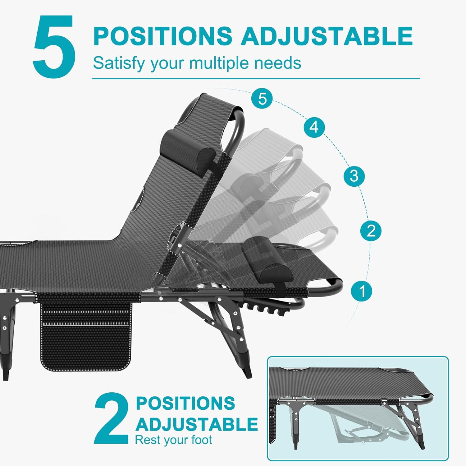 Slsy Folding Lounge Chair  5 Position Adjustable Outdoor Reclining Chair  Folding Sleeping Bed Cot  Folding Chaise Lounge Chair for Pool Beach Patio Sunbathing