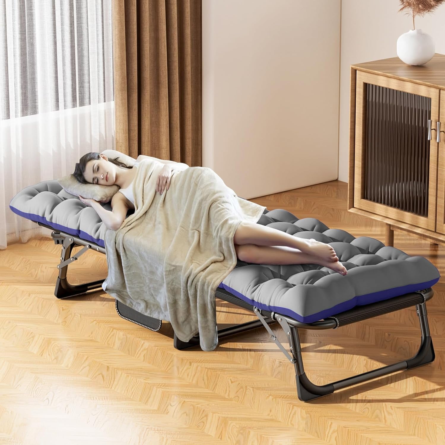 Slsy Folding Lounge Chair  5 Position Adjustable Outdoor Reclining Chair  Folding Sleeping Bed Cot  Folding Chaise Lounge Chair for Pool Beach Patio Sunbathing