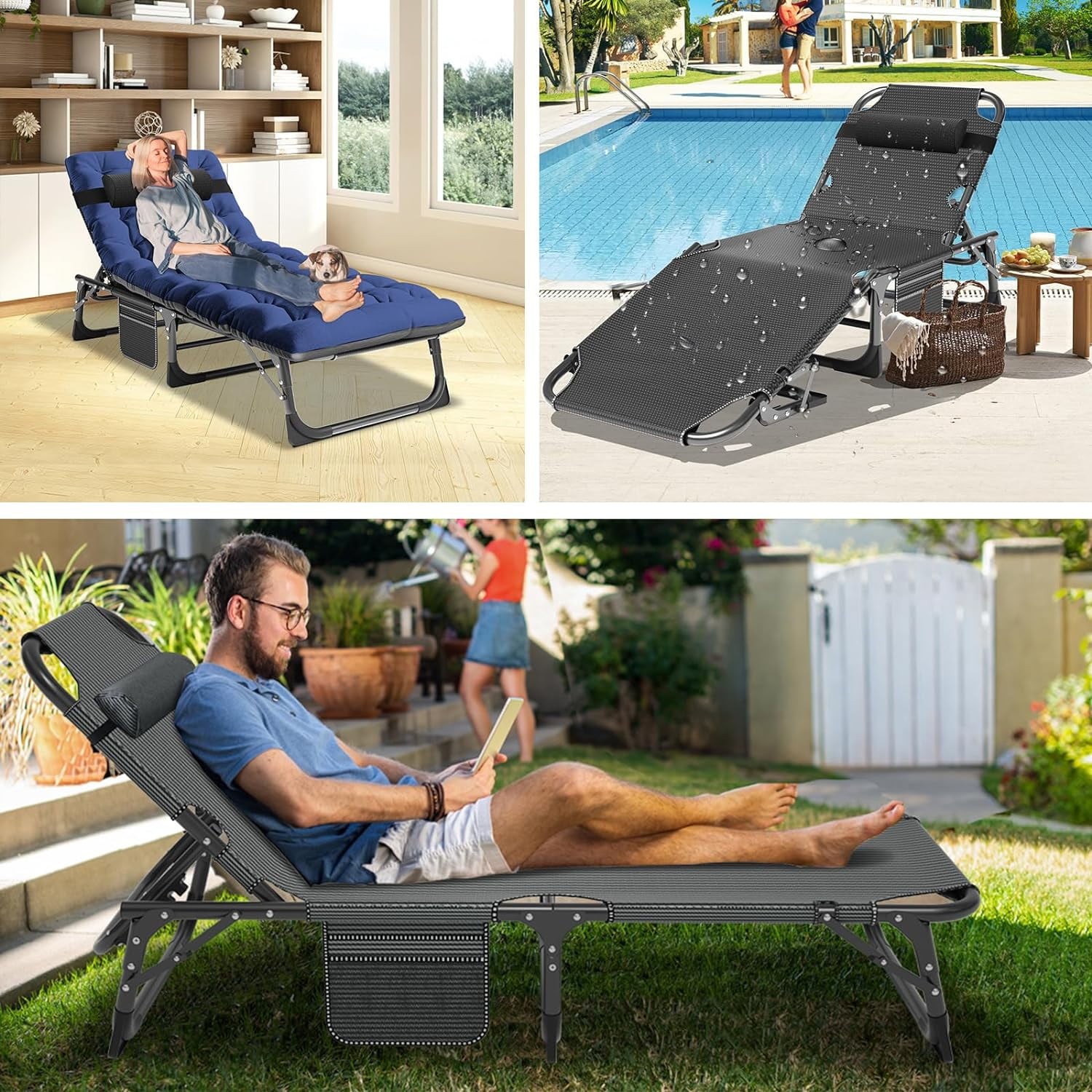Slsy Folding Lounge Chair  5 Position Adjustable Outdoor Reclining Chair  Folding Sleeping Bed Cot  Folding Chaise Lounge Chair for Pool Beach Patio Sunbathing