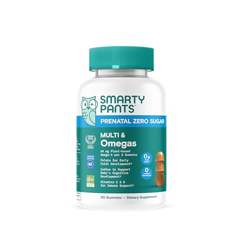 SmartyPants Zero Sugar Prenatal Multivitamin Gummies  Choline  Methylfolate  Omega 3  ALA   Vitamin D3  C  Vitamin B12  B6  A  K  Zinc  Biotin  Gluten Free  No Sugar Alcohols  90 Count  30 Day Supply 