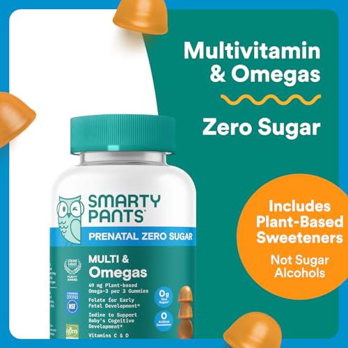 SmartyPants Zero Sugar Prenatal Multivitamin Gummies  Choline  Methylfolate  Omega 3  ALA   Vitamin D3  C  Vitamin B12  B6  A  K  Zinc  Biotin  Gluten Free  No Sugar Alcohols  90 Count  30 Day Supply 