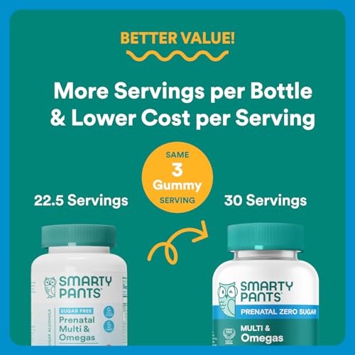 SmartyPants Zero Sugar Prenatal Multivitamin Gummies  Choline  Methylfolate  Omega 3  ALA   Vitamin D3  C  Vitamin B12  B6  A  K  Zinc  Biotin  Gluten Free  No Sugar Alcohols  90 Count  30 Day Supply 