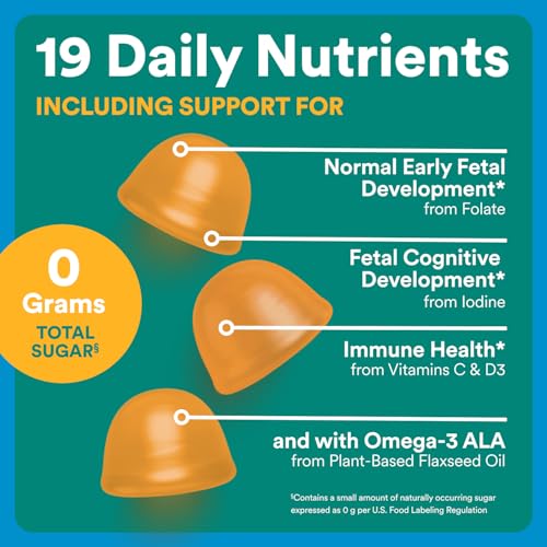 SmartyPants Zero Sugar Prenatal Multivitamin Gummies  Choline  Methylfolate  Omega 3  ALA   Vitamin D3  C  Vitamin B12  B6  A  K  Zinc  Biotin  Gluten Free  No Sugar Alcohols  90 Count  30 Day Supply 