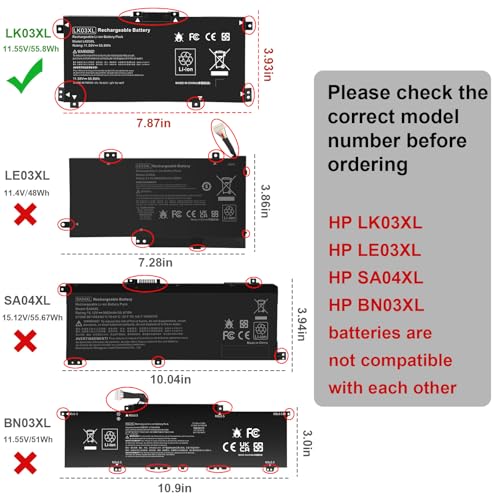 TREE NB LK03XL Battery Replacement for HP Envy X360 Convertible 15m cn0012dx 15m cn0011dx 15m bp112dx 15m bq121dx 15m bp111dx 15m cn0xxx 17m ae0xx 17 ae1xx Not Compatible with BN03XL LE03XL 