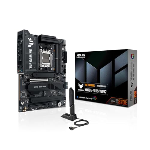 TUF Gaming X870E PLUS WIFI7 AMD X870E ATX Motherboard with 16 2 1 80A Power Stages  DDR5 Support with AEMP  PCIe 5 0 x16 with PCIe Slot Q Release Slim  Four M 2 Slots  WiFi 7 with ASUS WiFi Q Antenna