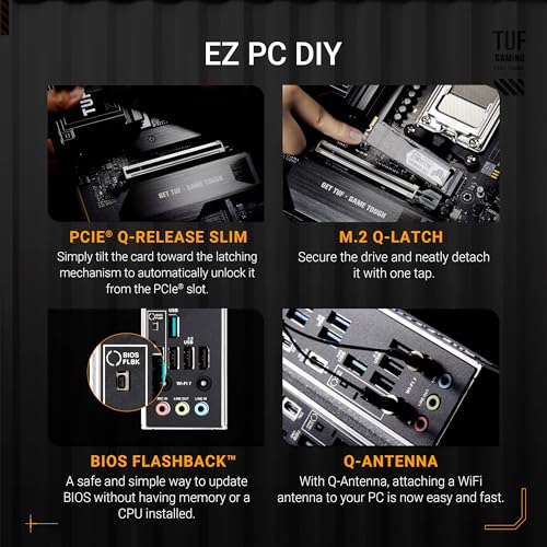 TUF Gaming X870E PLUS WIFI7 AMD X870E ATX Motherboard with 16 2 1 80A Power Stages  DDR5 Support with AEMP  PCIe 5 0 x16 with PCIe Slot Q Release Slim  Four M 2 Slots  WiFi 7 with ASUS WiFi Q Antenna