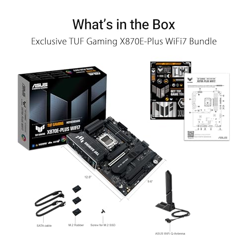 TUF Gaming X870E PLUS WIFI7 AMD X870E ATX Motherboard with 16 2 1 80A Power Stages  DDR5 Support with AEMP  PCIe 5 0 x16 with PCIe Slot Q Release Slim  Four M 2 Slots  WiFi 7 with ASUS WiFi Q Antenna