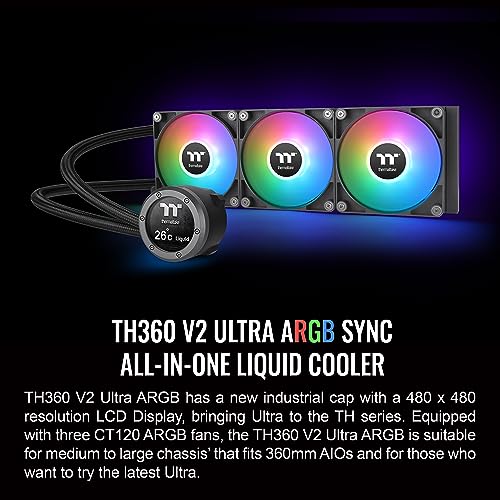 Thermaltake TH360 V2 Ultra ARGB Sync/AlO Liquid Cooler/ARGB Fan 120   3/PWM 500 1500rpm/Water Block 2 1 LCD/Black  CL W384 PL12SW A