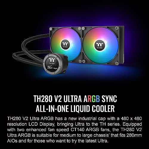 Thermaltake TH360 V2 Ultra ARGB Sync/AlO Liquid Cooler/ARGB Fan 120   3/PWM 500 1500rpm/Water Block 2 1 LCD/Black  CL W384 PL12SW A