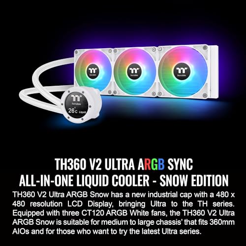 Thermaltake TH360 V2 Ultra ARGB Sync/AlO Liquid Cooler/ARGB Fan 120   3/PWM 500 1500rpm/Water Block 2 1 LCD/Black  CL W384 PL12SW A