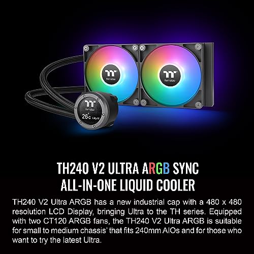 Thermaltake TH360 V2 Ultra ARGB Sync/AlO Liquid Cooler/ARGB Fan 120   3/PWM 500 1500rpm/Water Block 2 1 LCD/Black  CL W384 PL12SW A
