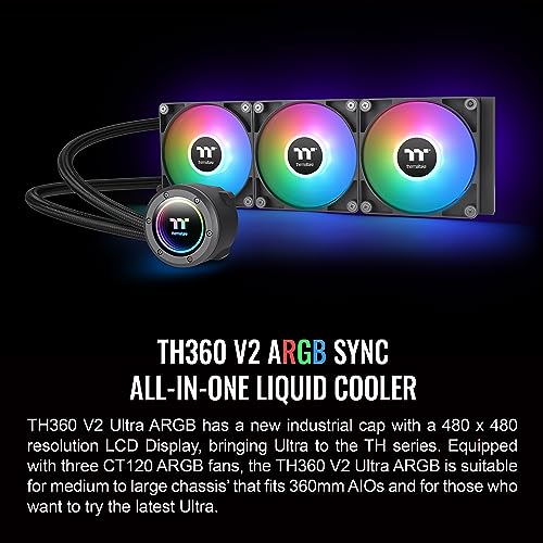 Thermaltake TH360 V2 Ultra ARGB Sync/AlO Liquid Cooler/ARGB Fan 120   3/PWM 500 1500rpm/Water Block 2 1 LCD/Black  CL W384 PL12SW A