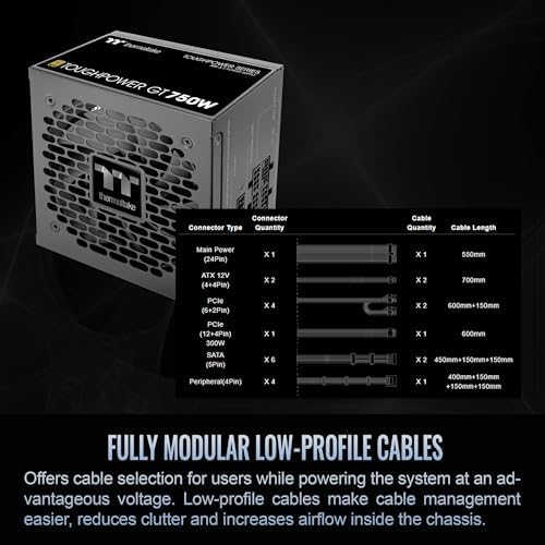 Thermaltake Toughpower GT 850W ATX 3 1 Standard Power Supply; 80 Plus Gold Efficiency; Smart Zero Fan; Native 450W PCIe 5 1 Connector; PS TPT 0850FNFAGU 3; 5 Year Warranty